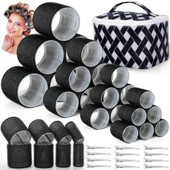 Hair Rollers Set with Self-Grip for Blowout Look 37 Pcs (24 Rollers in 4 Sizes) 12 Clips and Cosmetic Bag for Volume and Curl on Long Medium and Thick Hair